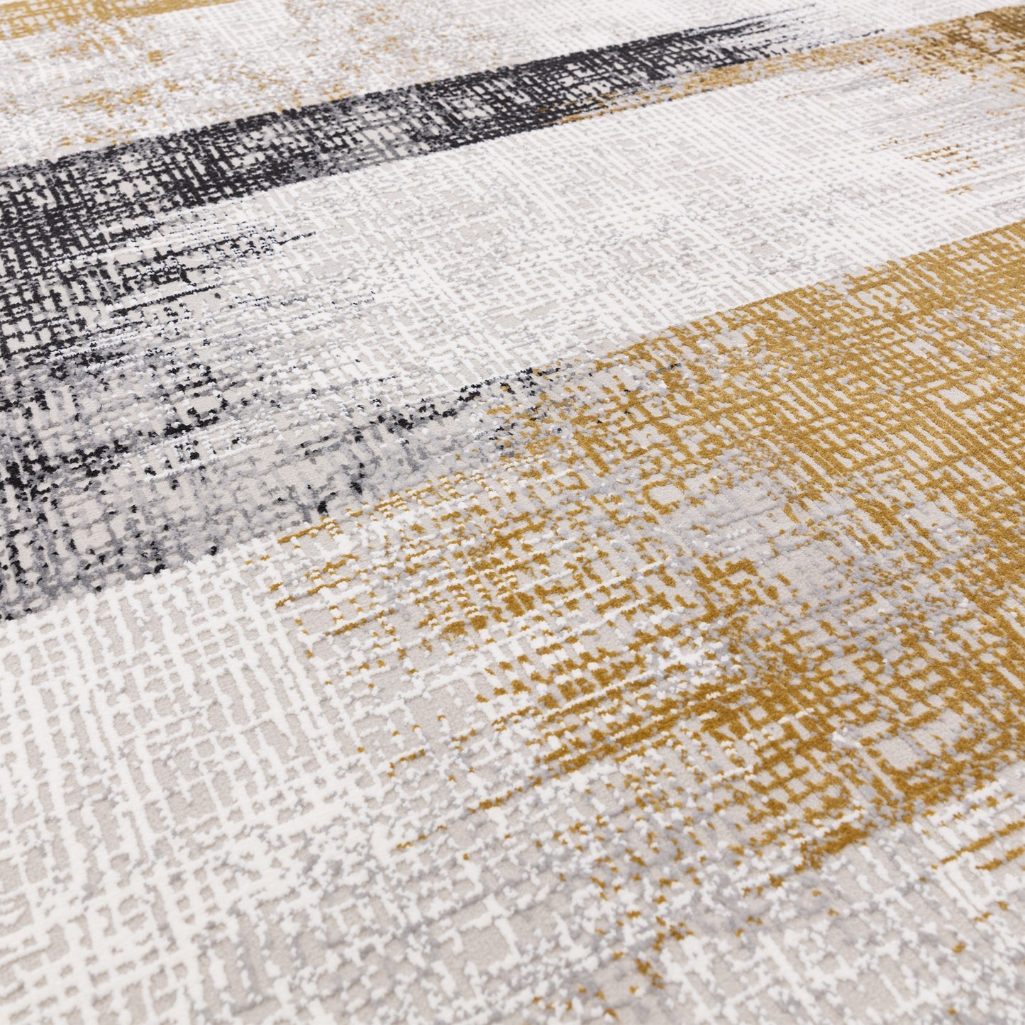 Kuza Lines Modern Distressed Rug in Gold