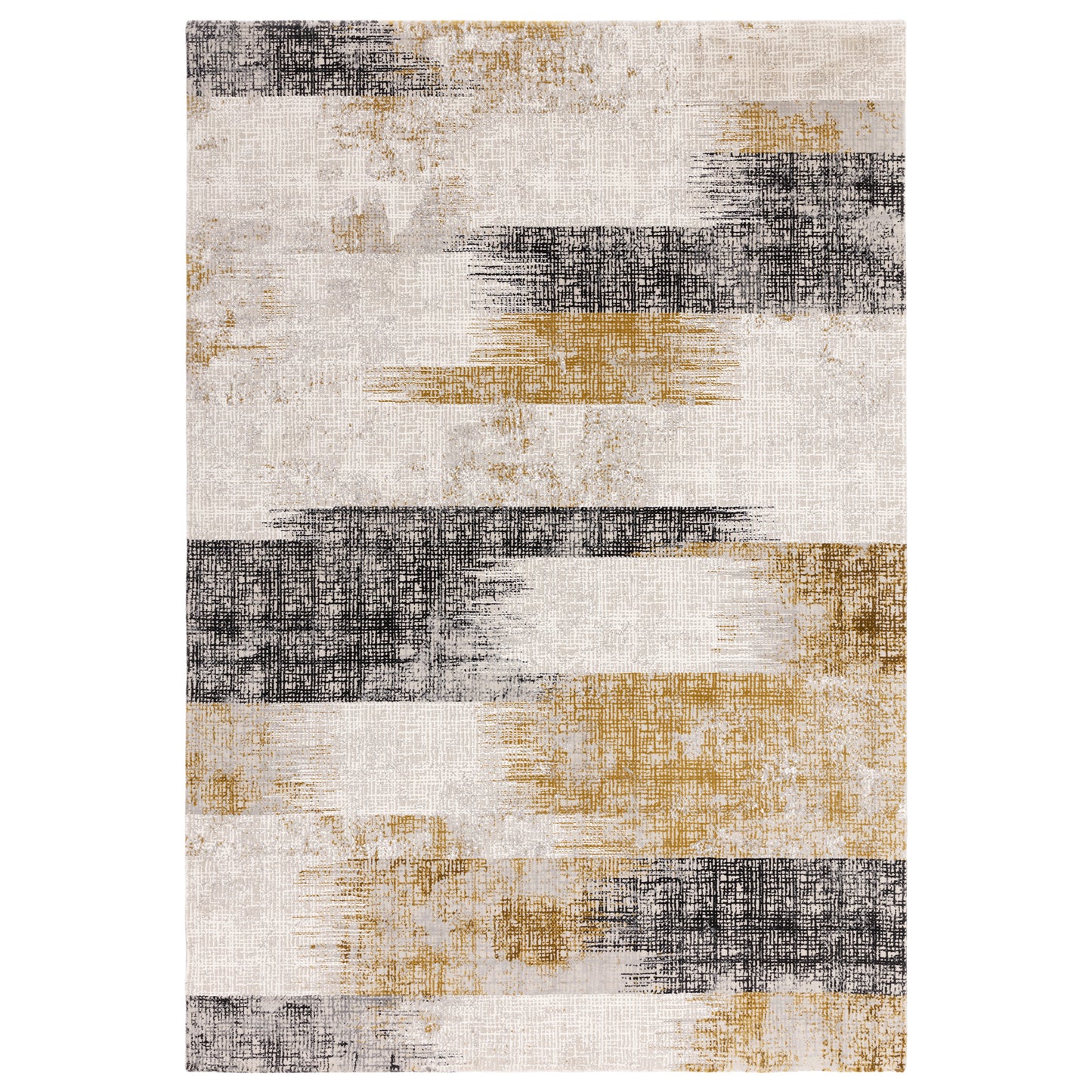 Kuza Lines Modern Distressed Rug in Gold