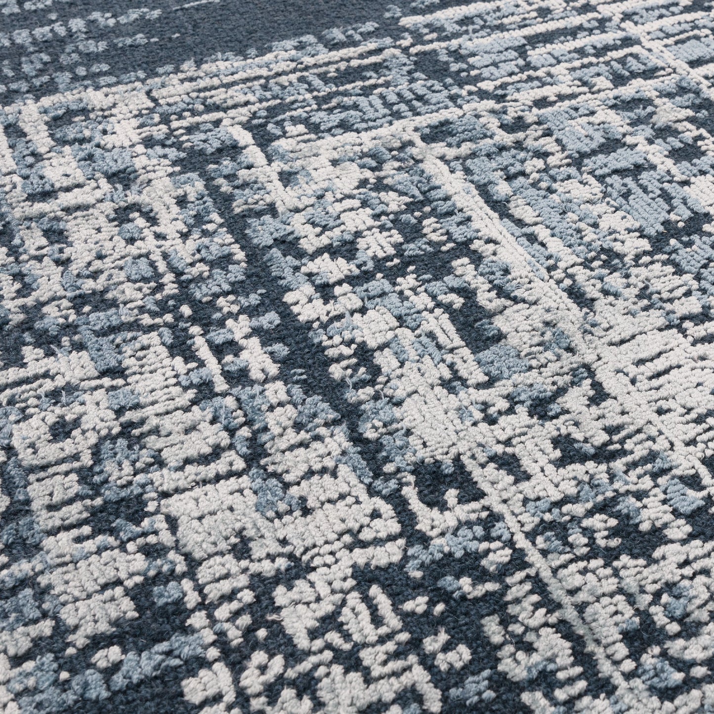 Torino Abstract Distressed Textured Wool Rugs in Petrol Blue