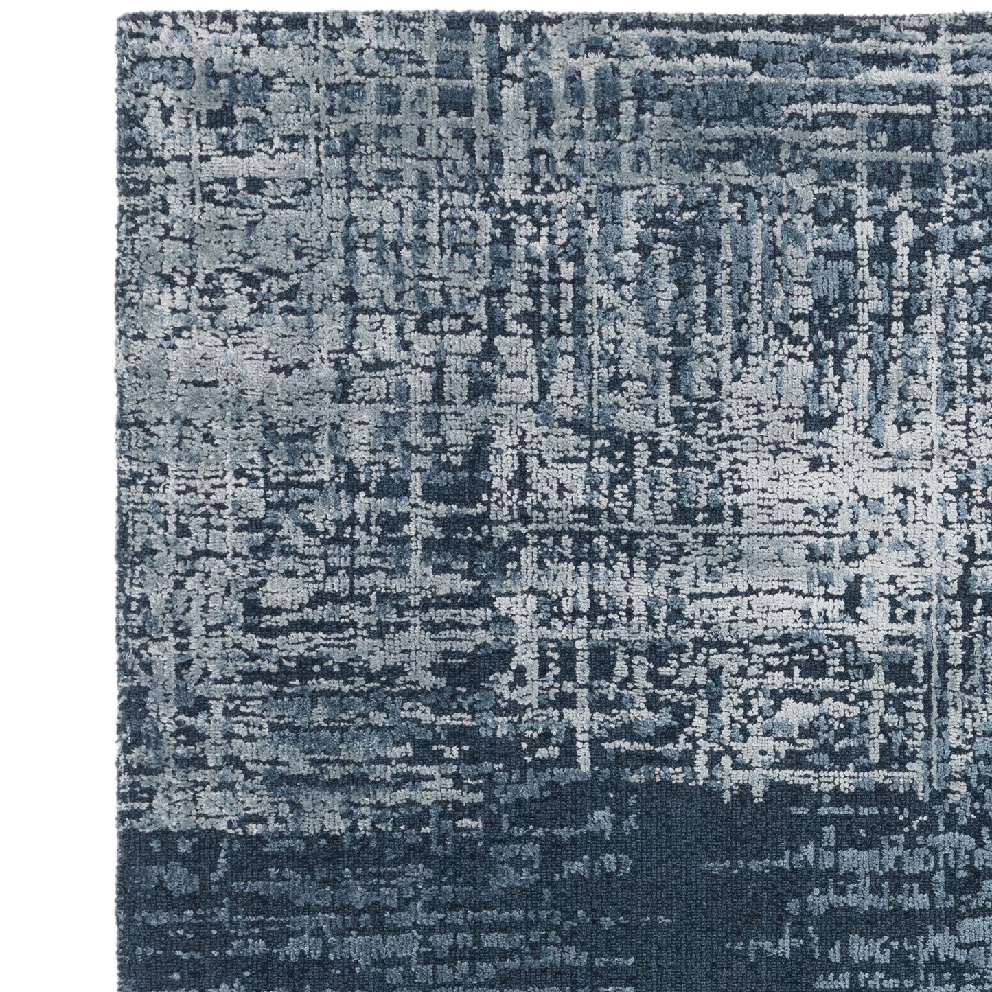 Torino Abstract Distressed Textured Wool Rugs in Petrol Blue