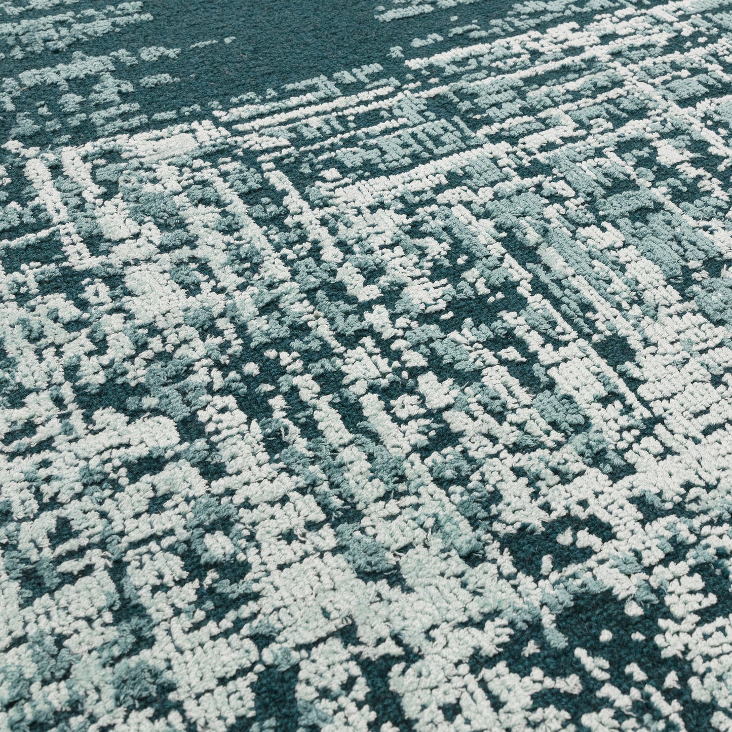 Torino Abstract Distressed Textured Wool Rugs in Teal Green