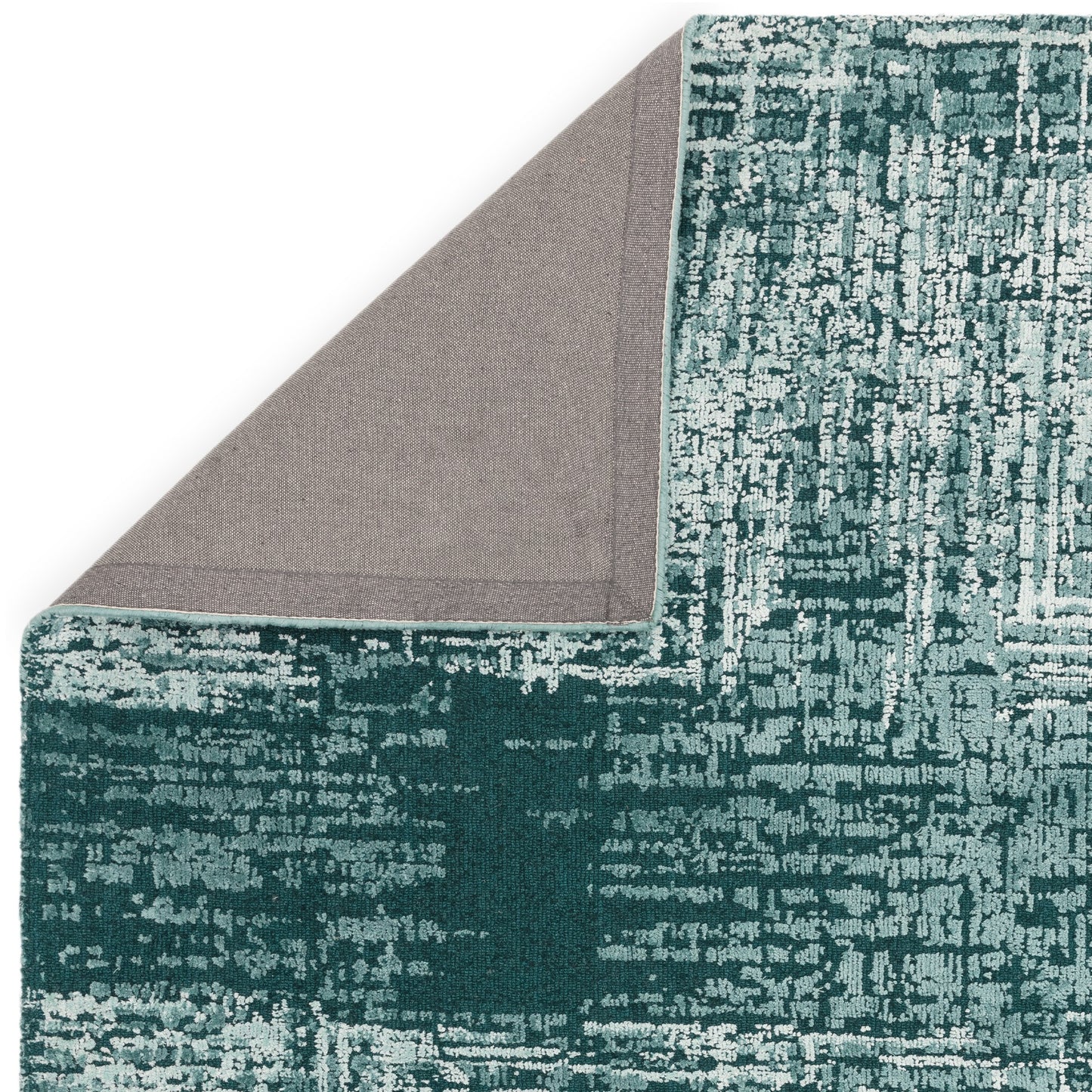 Torino Abstract Distressed Textured Wool Rugs in Teal Green