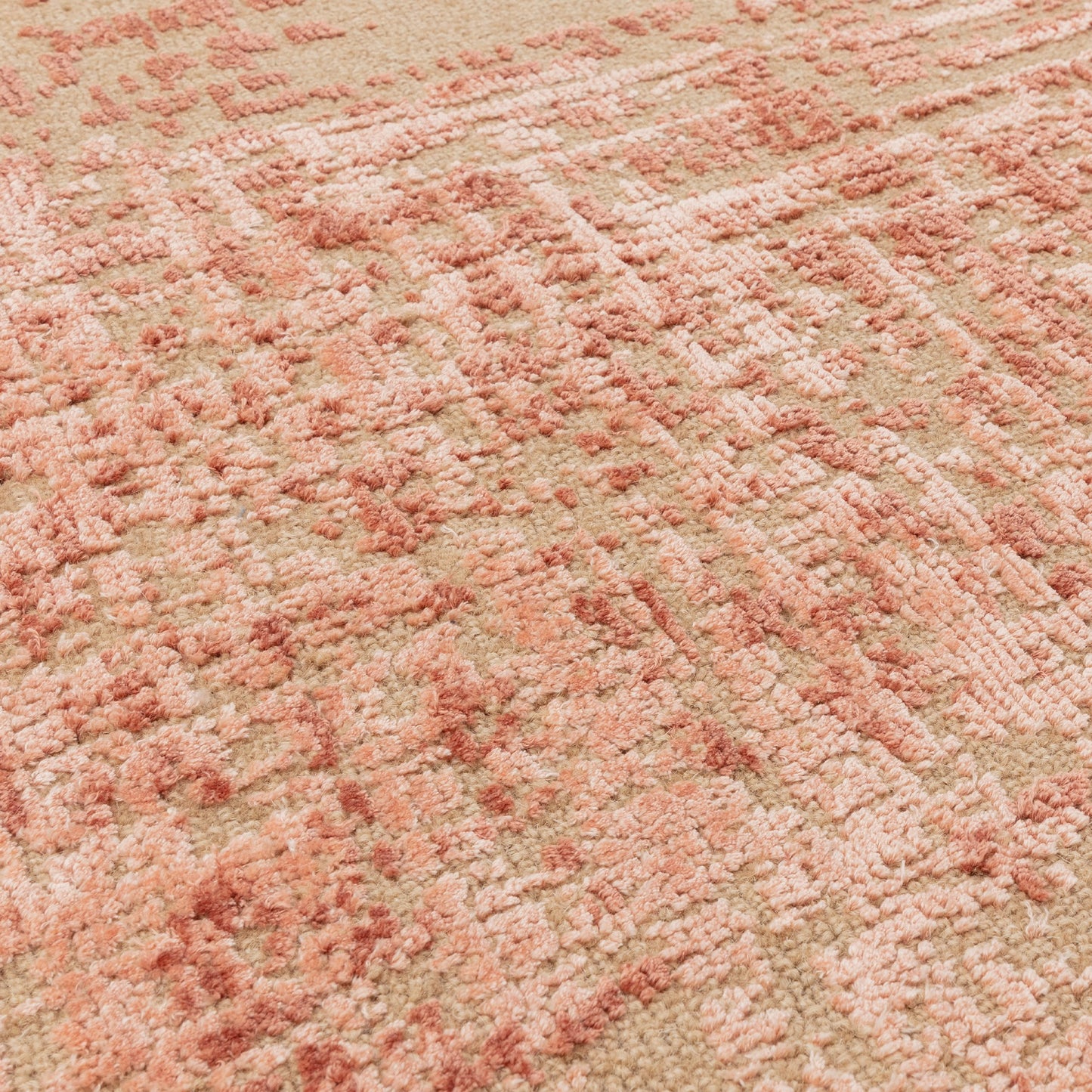 Torino Abstract Distressed Textured Wool Rugs in Terracotta Orange