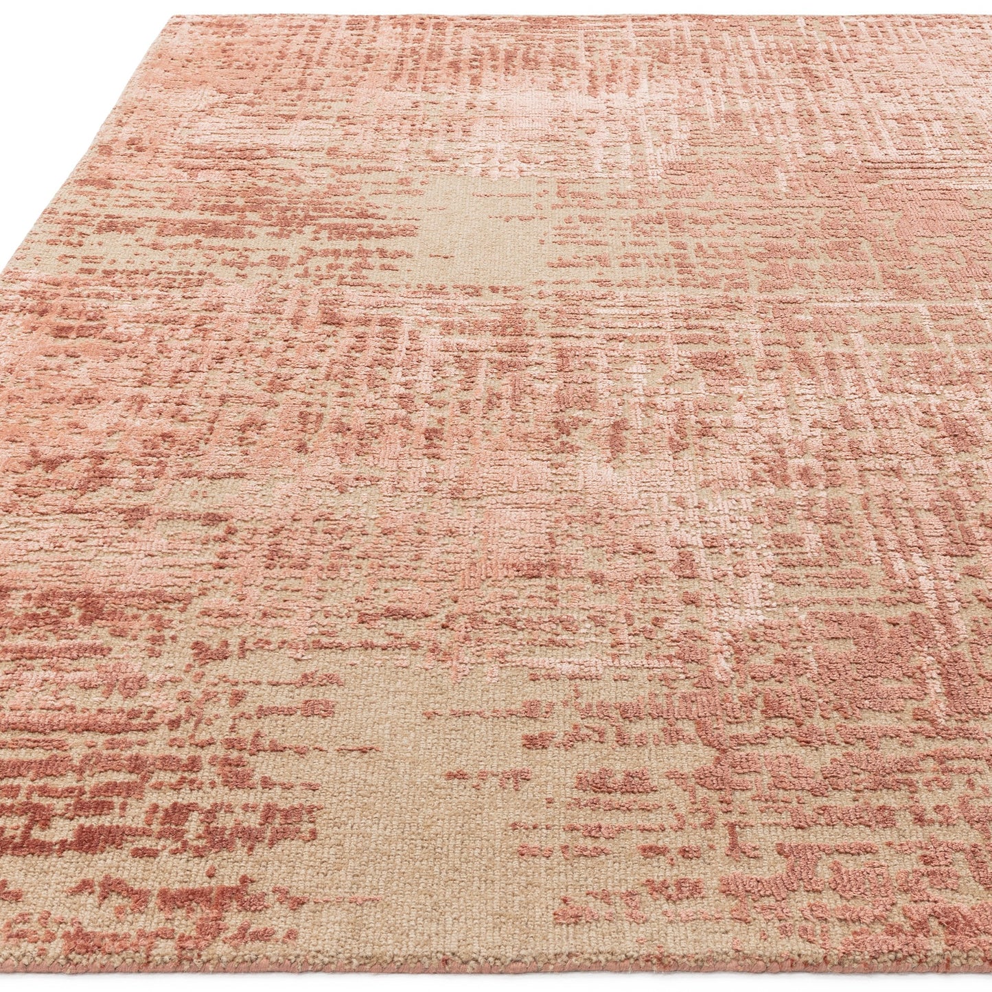 Torino Abstract Distressed Textured Wool Rugs in Terracotta Orange