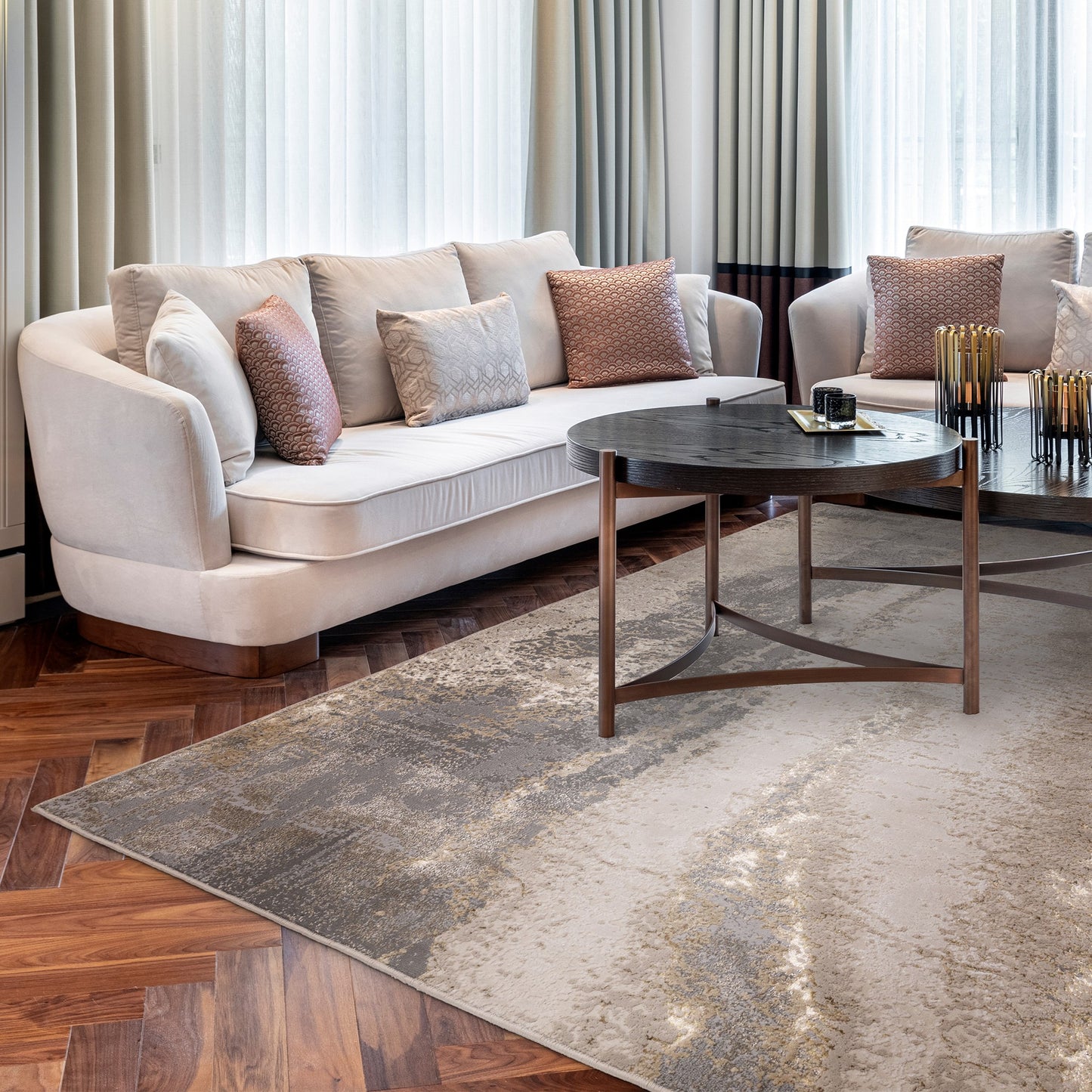 Aurora Cliff AU24 Abstract Marbled Rugs in Grey Silver Grey