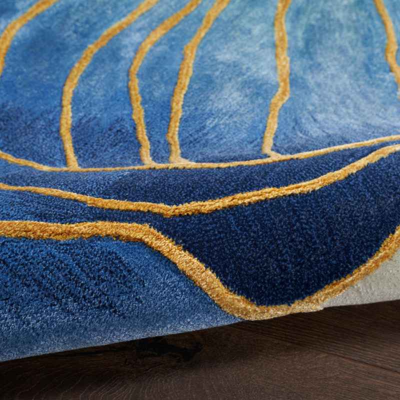 Prismatic Floral Carved Rugs PRS32 by Nourison in Blue Gold
