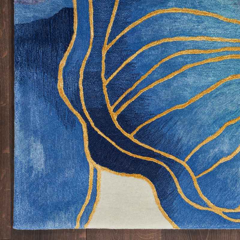 Prismatic Floral Carved Rugs PRS32 by Nourison in Blue Gold