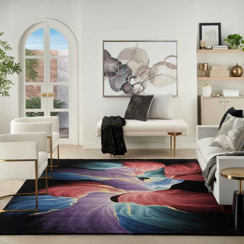 Prismatic Abstract Carved Rugs PRS34 by Nourison in Black