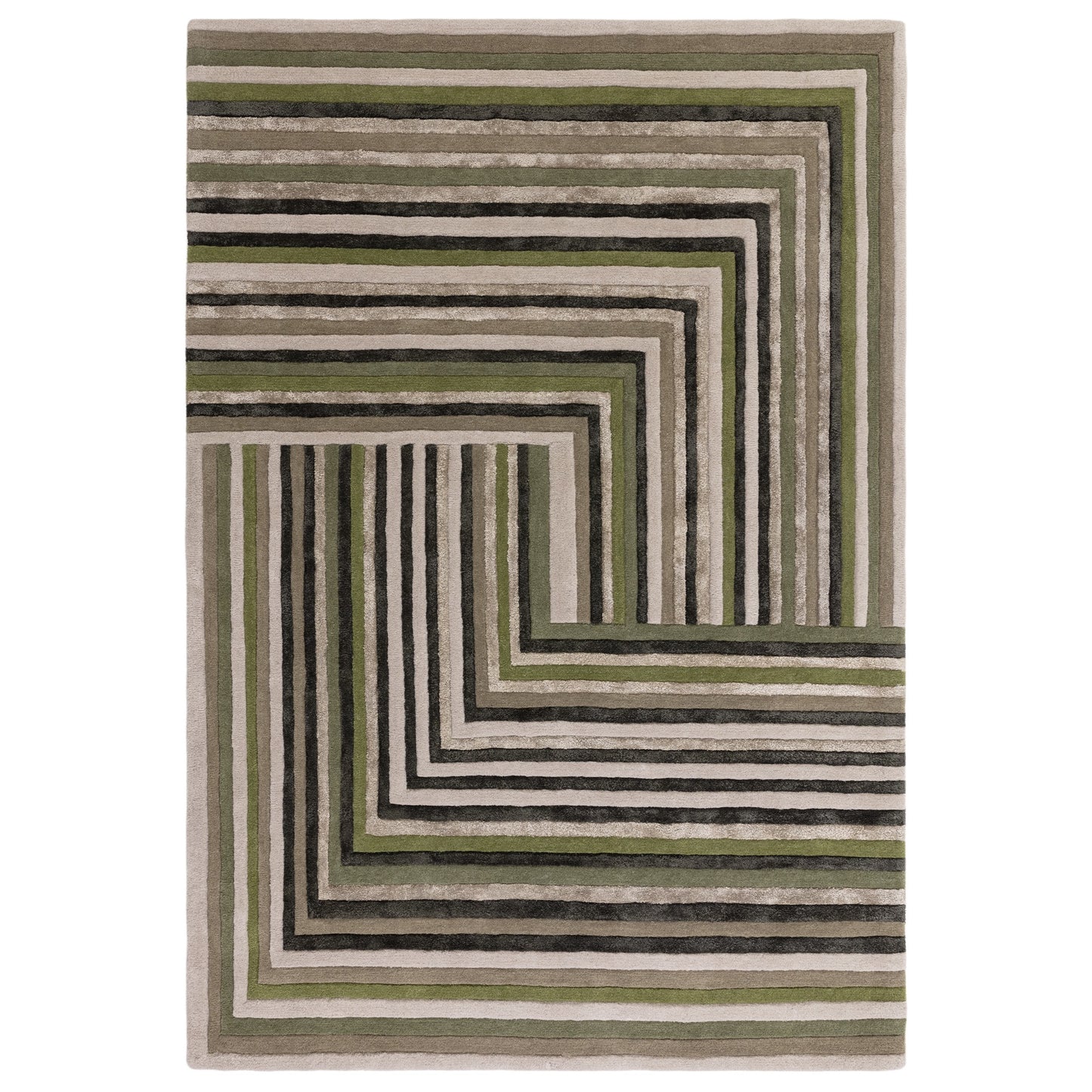 Matrix Network Geometric Wool Rug in Forest Green