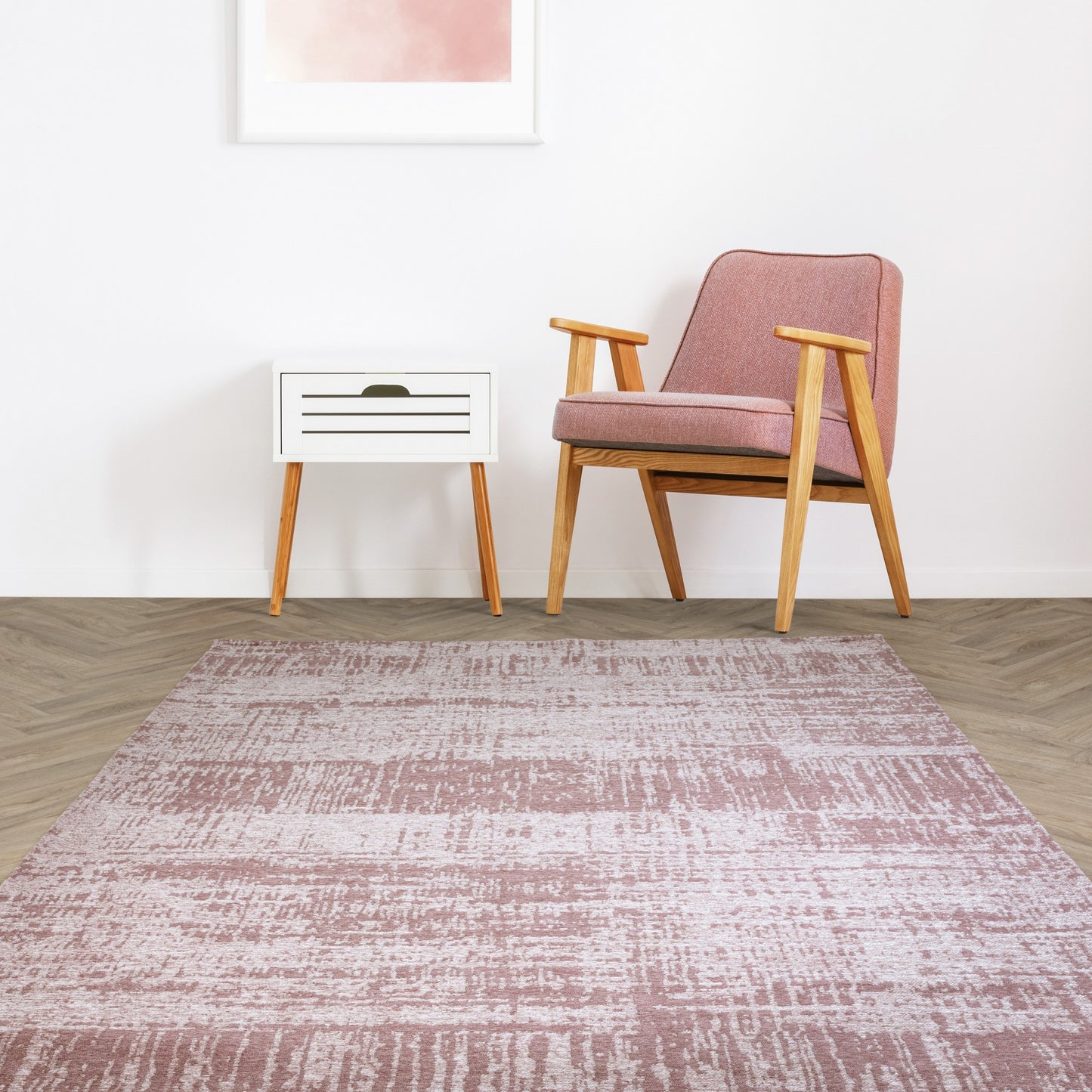 Beau Abstract Textured Flatweave Rug in Blush Pink