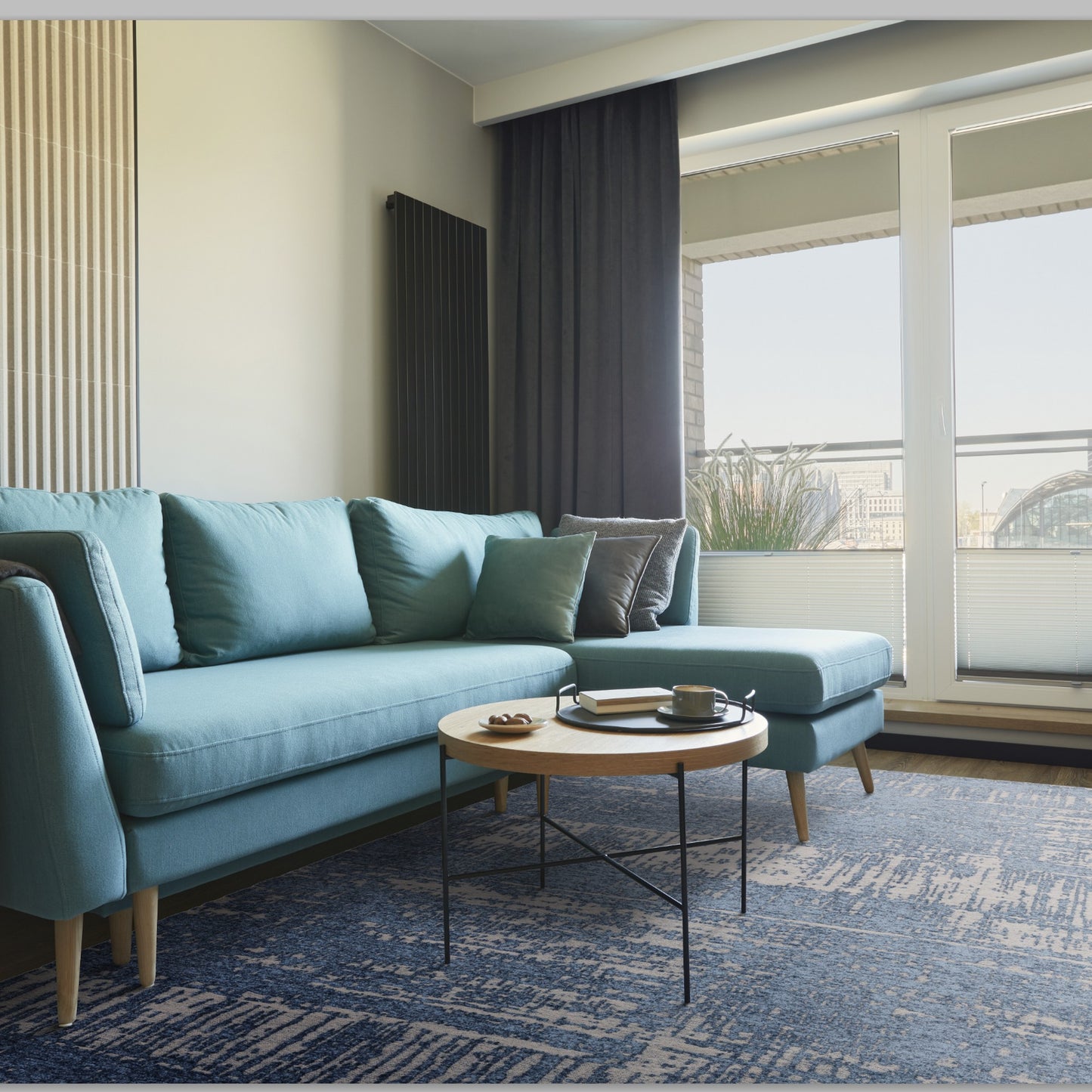 Beau Abstract Textured Flatweave Rug in Denim Blue