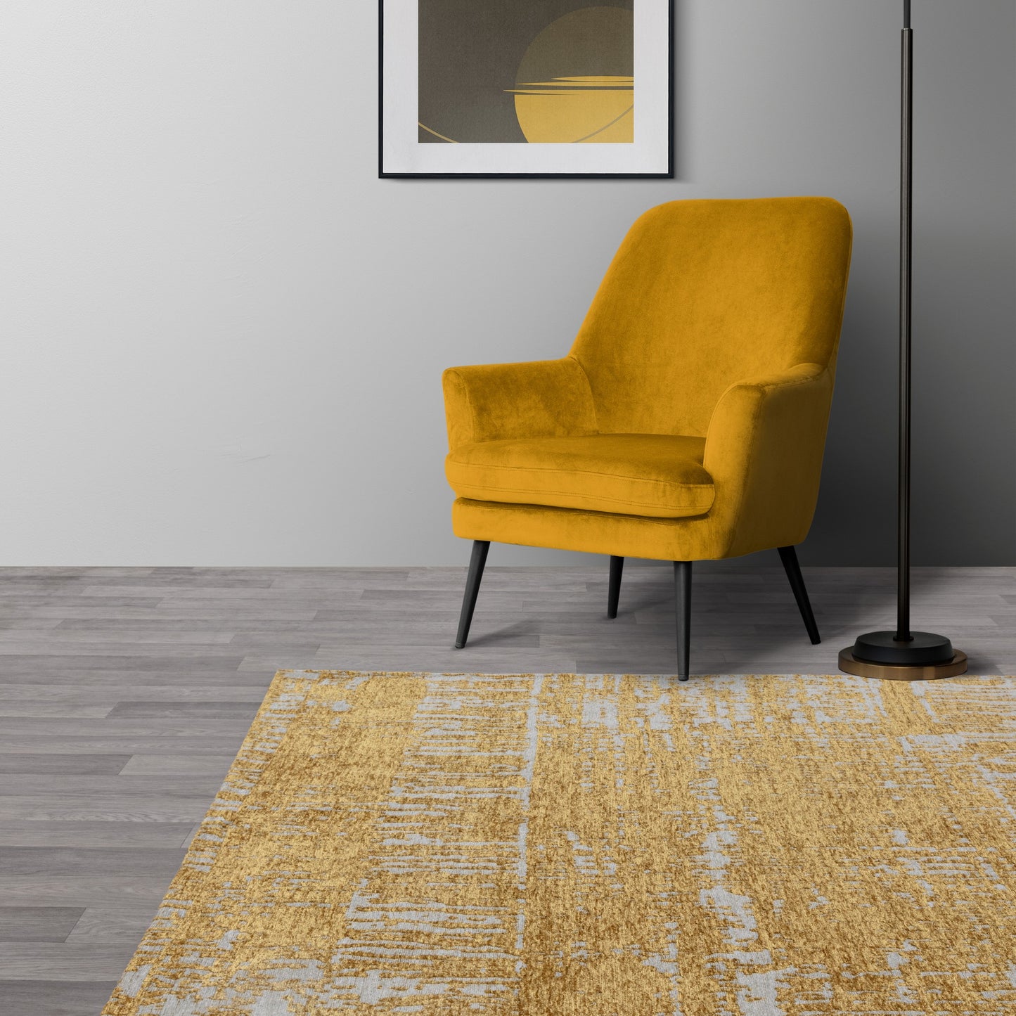 Beau Abstract Textured Flatweave Rug in Gold Yellow