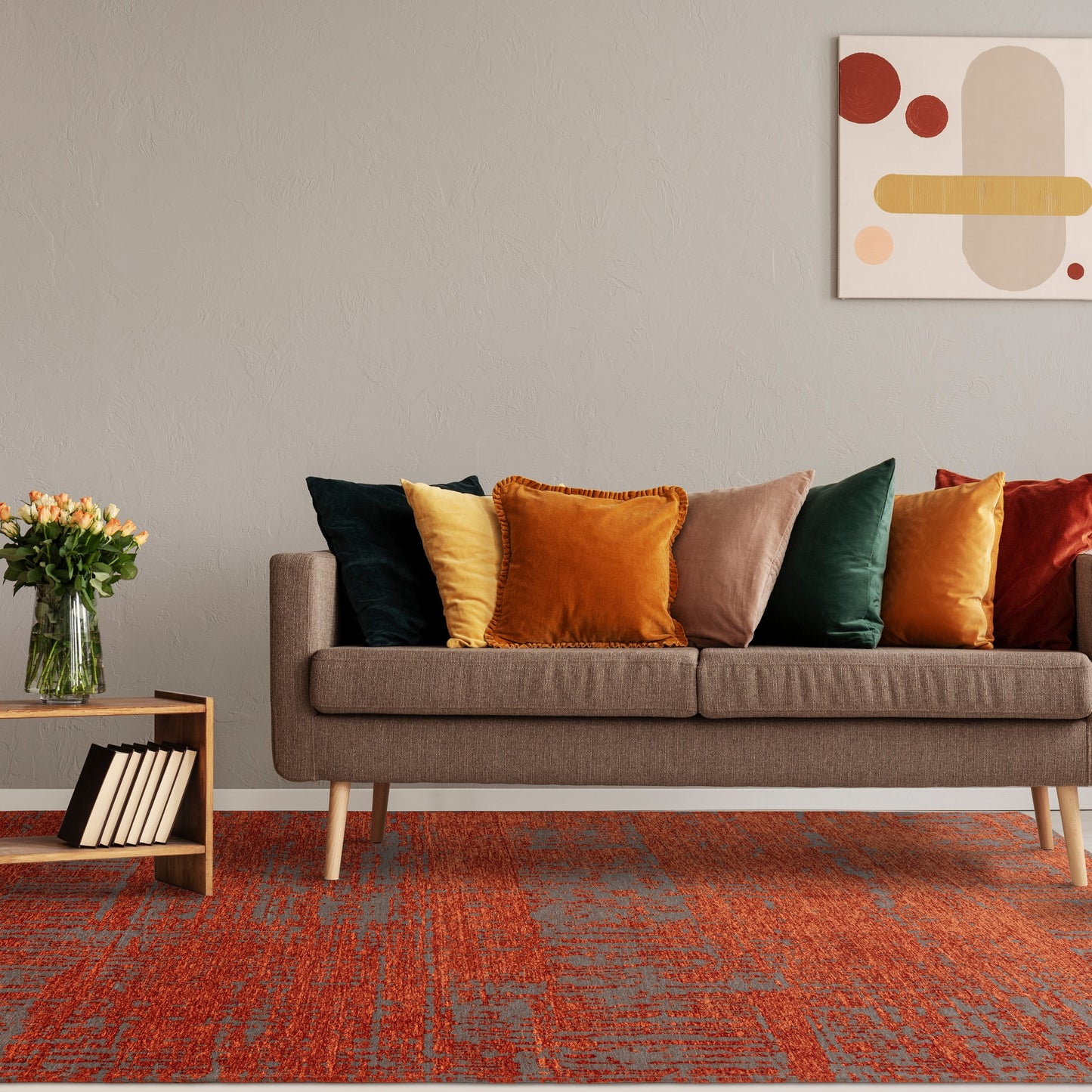 Beau Abstract Textured Flatweave Rug in Marmalade Orange