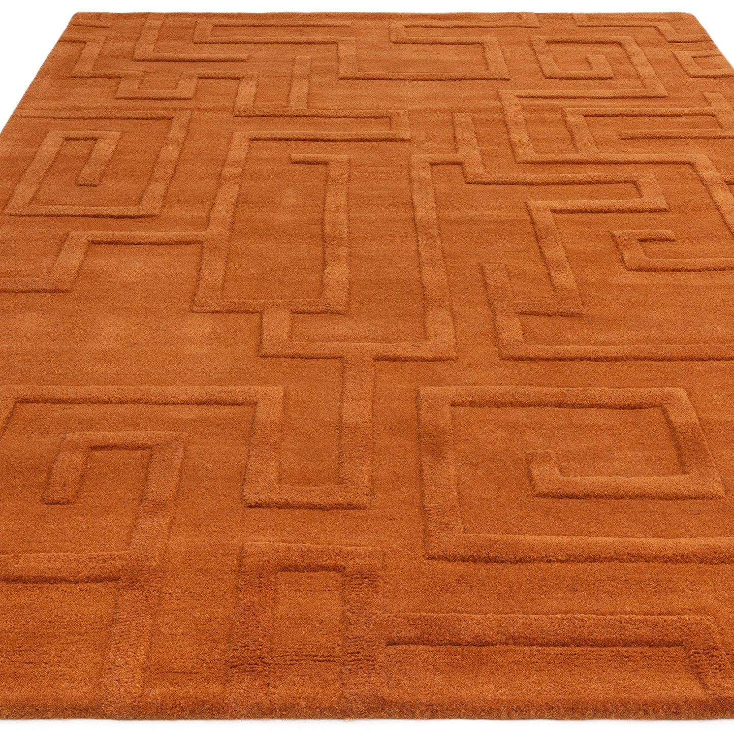 Maze Modern Classic Hand Tufted Wool Rugs in Rust Orange