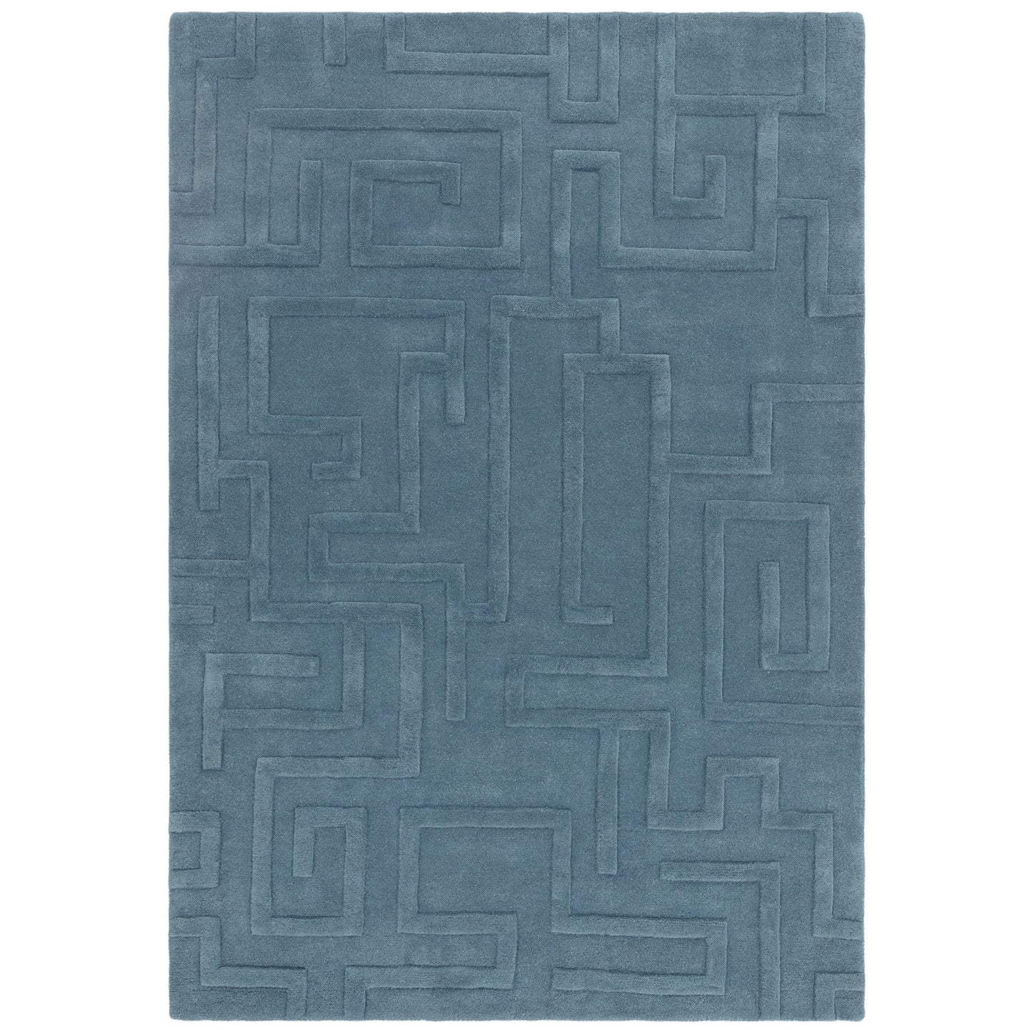 Maze Modern Classic Hand Tufted Wool Rugs in Teal Blue