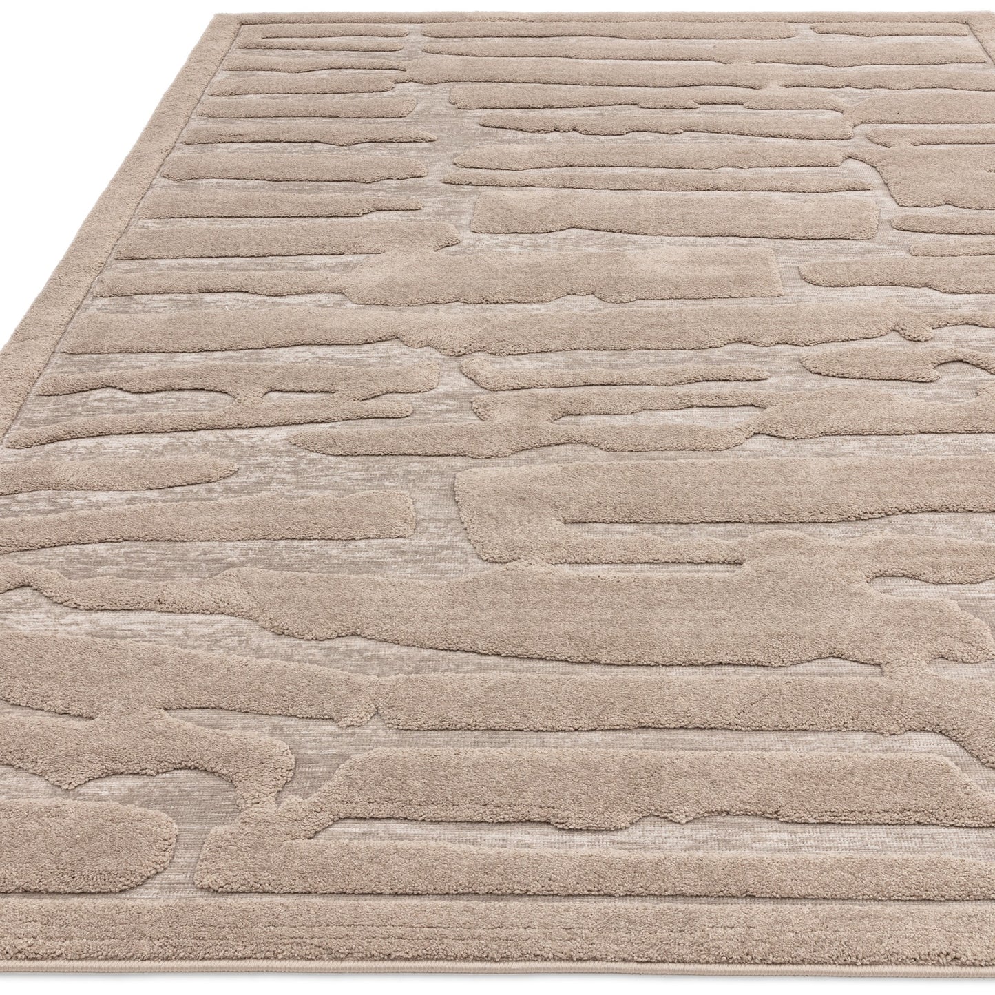 Valley Path Geometric 3D Rug in Natural Beige