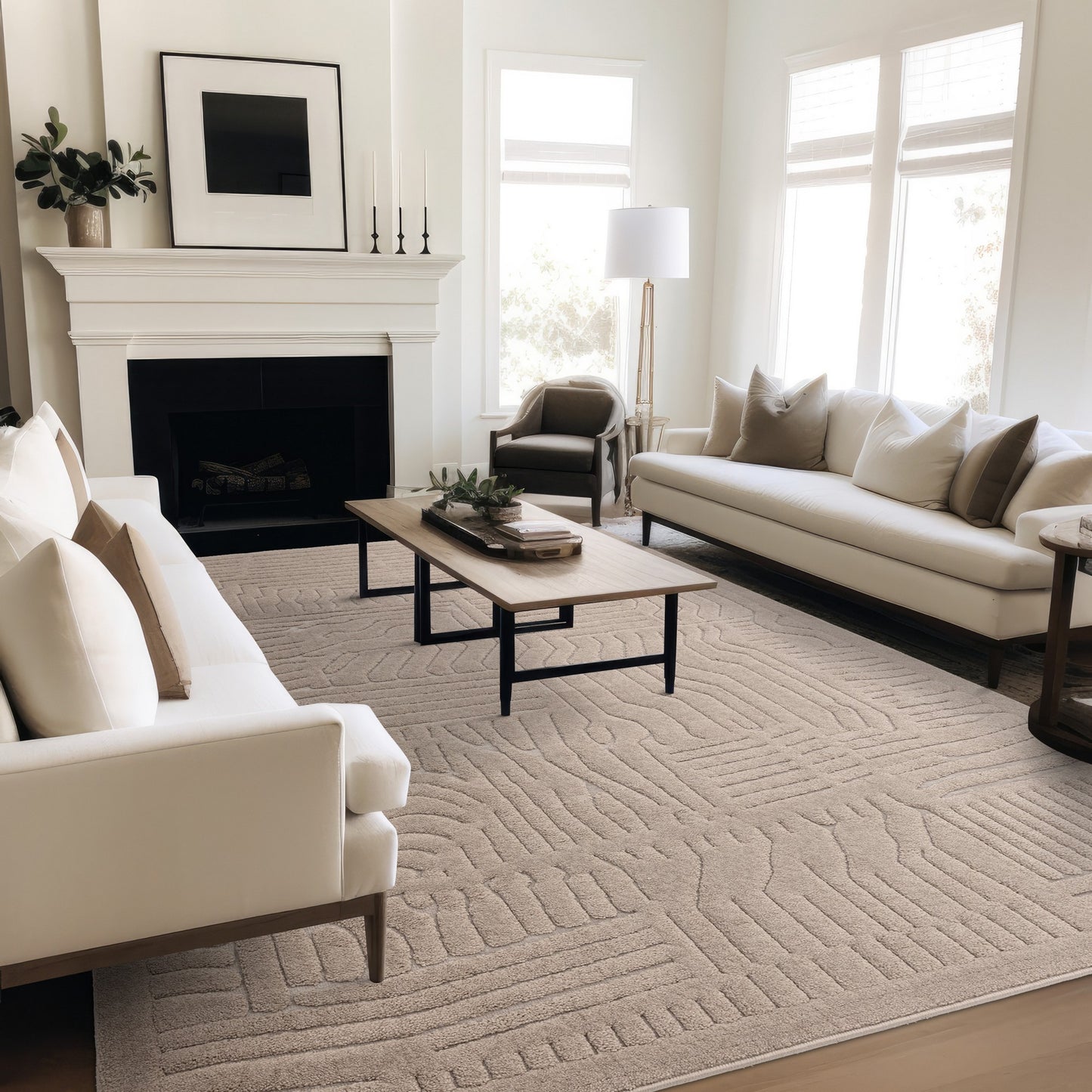 Valley Route Geometric 3D Rug in Natural Beige