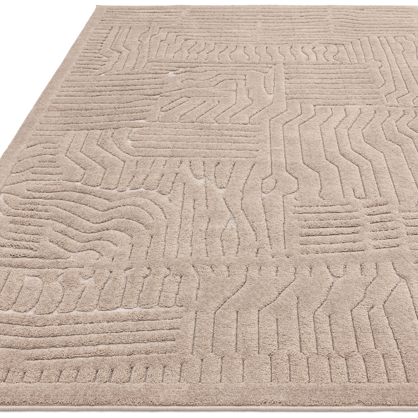 Valley Route Geometric 3D Rug in Natural Beige