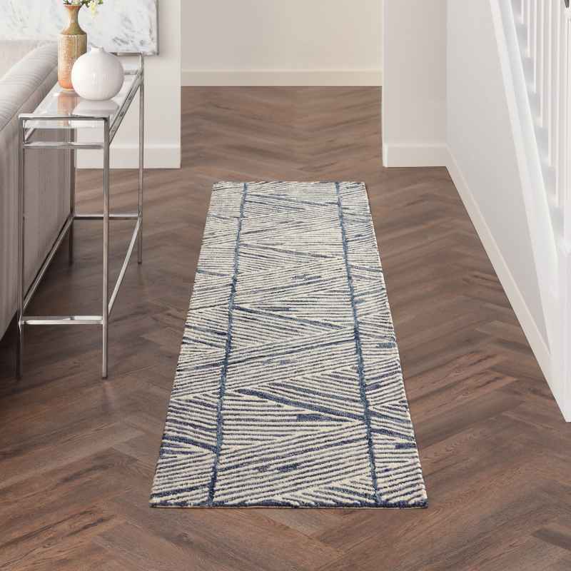 Colorado CLR01 Linear Wool Runner Rug by Nourison in White Blue