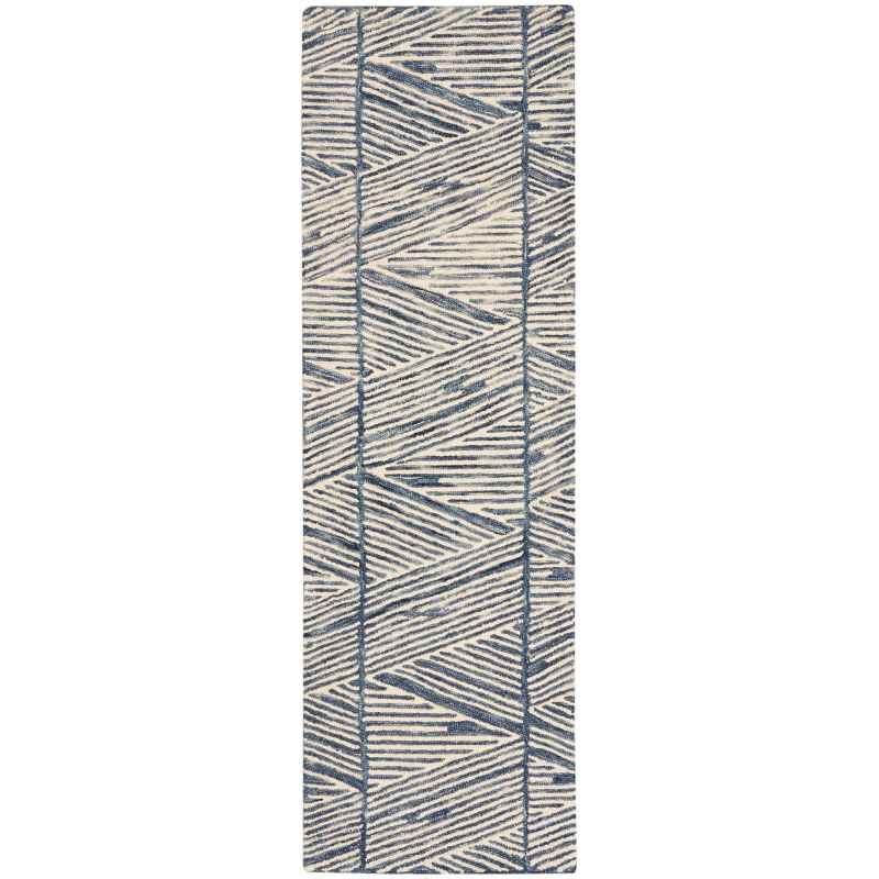 Colorado CLR01 Linear Wool Runner Rug by Nourison in White Blue