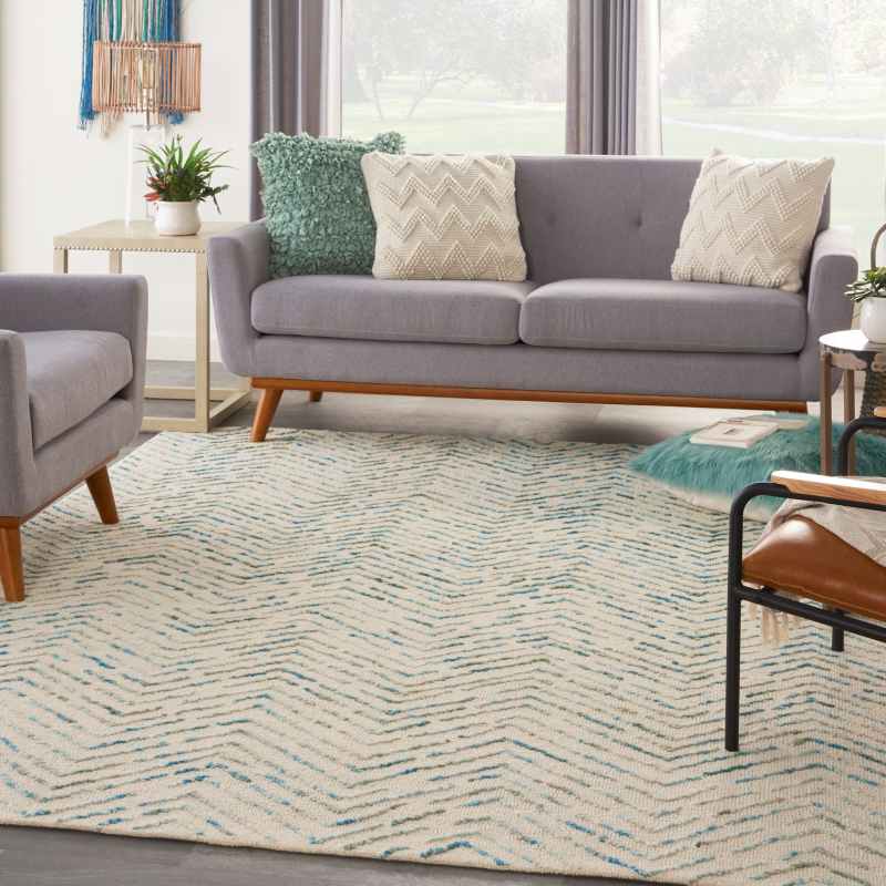 Colorado CLR02 Linear Wool Rugs by Nourison in Ivory Green