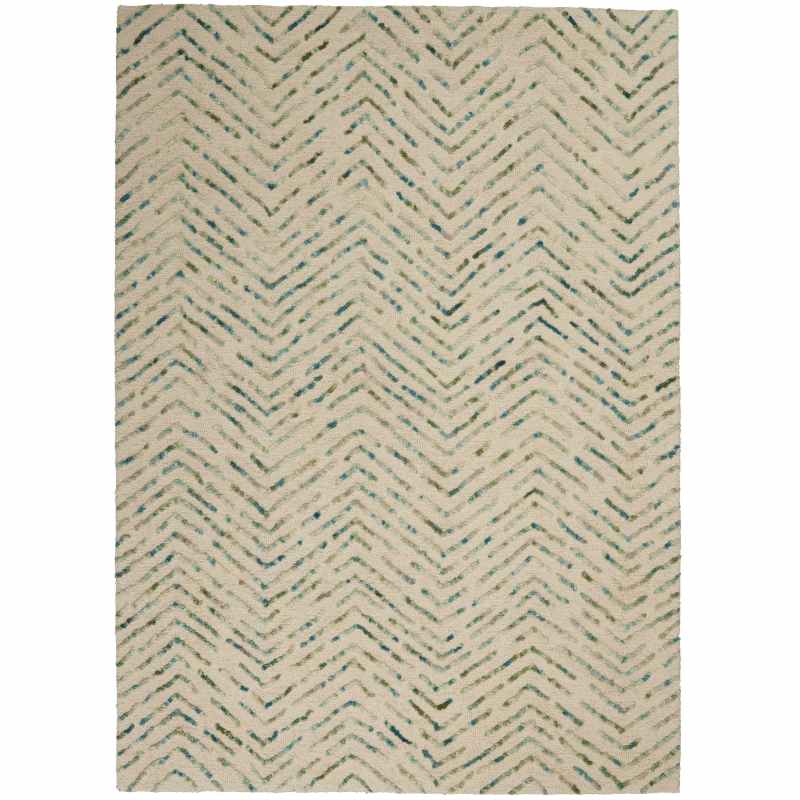 Colorado CLR02 Linear Wool Rugs by Nourison in Ivory Green