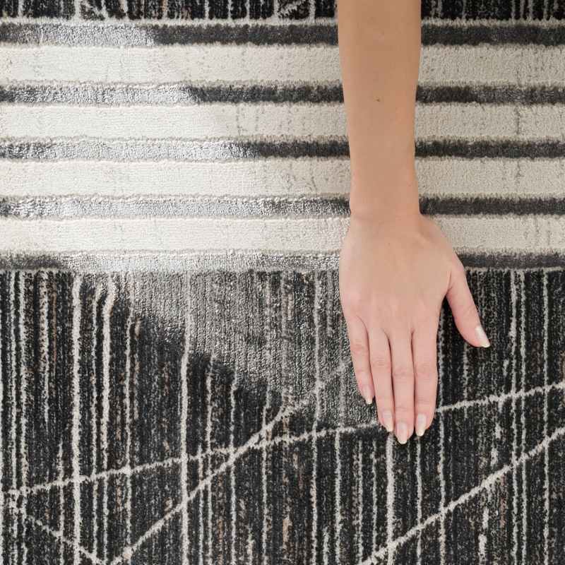 Desire DSR01 Geometric Runner Rug by Nourison in Charcoal Silver Grey