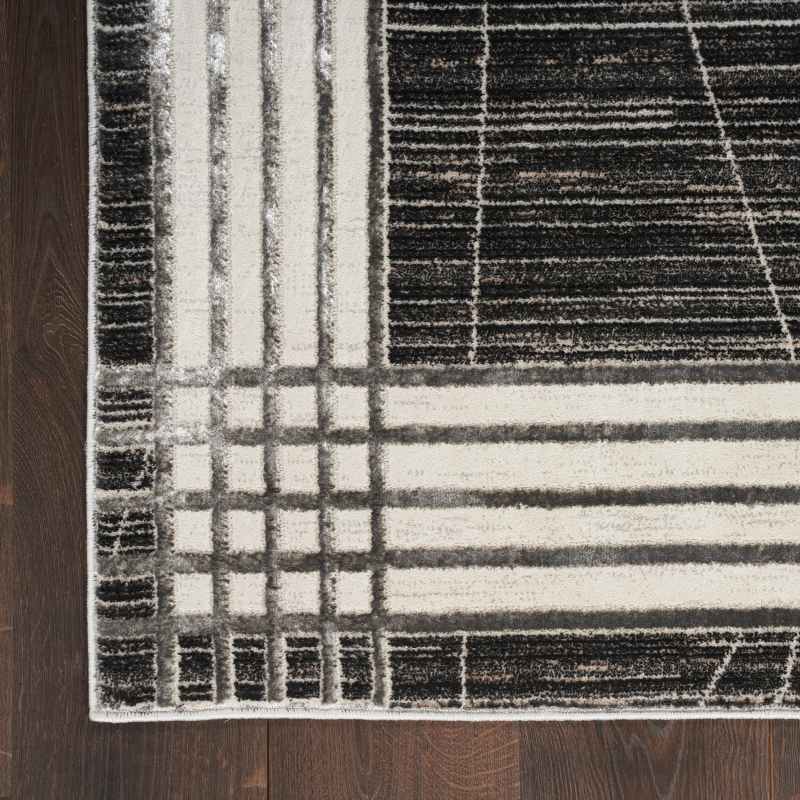 Desire DSR01 Geometric Runner Rug by Nourison in Charcoal Silver Grey
