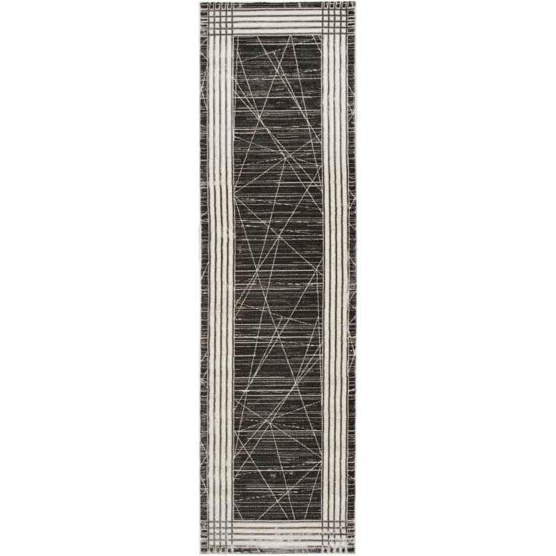 Desire DSR01 Geometric Runner Rug by Nourison in Charcoal Silver Grey