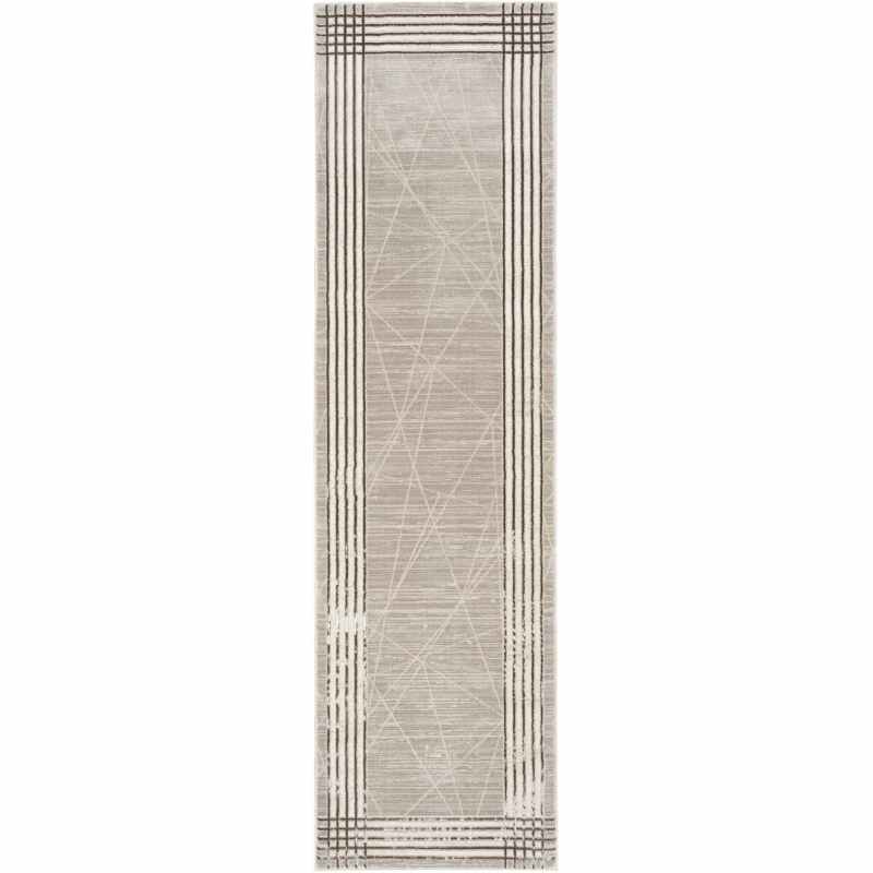 Desire DSR01 Geometric Runner Rug by Nourison in Grey Silver