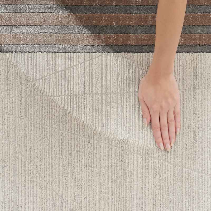 Desire DSR01 Geometric Runner Rug by Nourison in Ivory Silver Grey