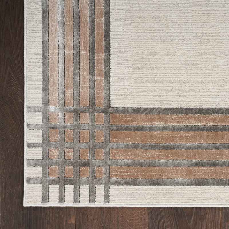 Desire DSR01 Geometric Runner Rug by Nourison in Ivory Silver Grey
