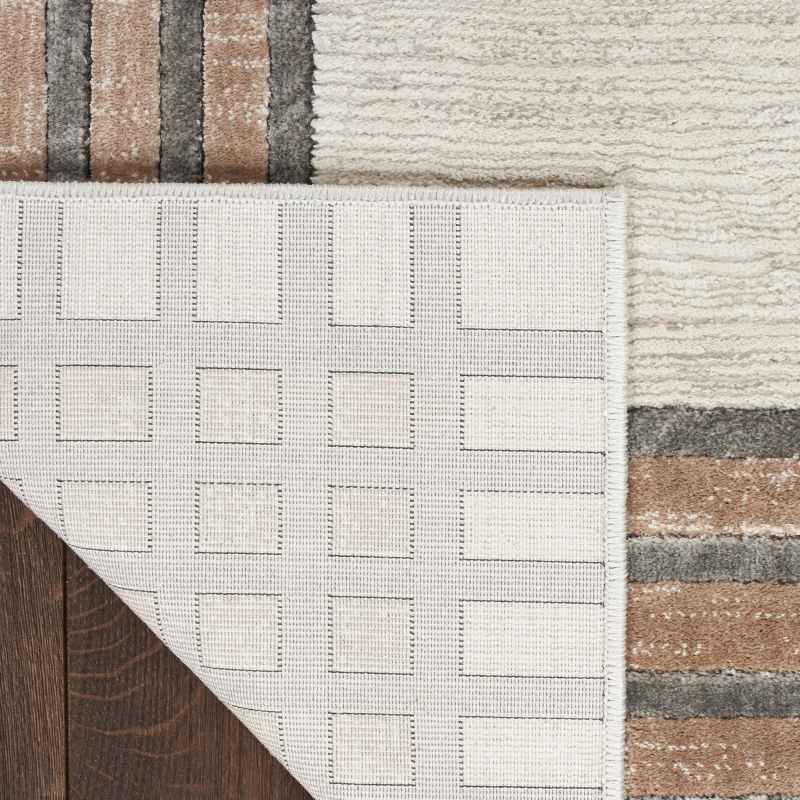 Desire DSR01 Geometric Runner Rug by Nourison in Ivory Silver Grey