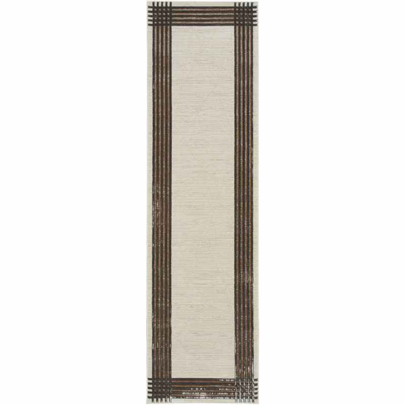 Desire DSR01 Geometric Runner Rug by Nourison in Ivory Silver Grey