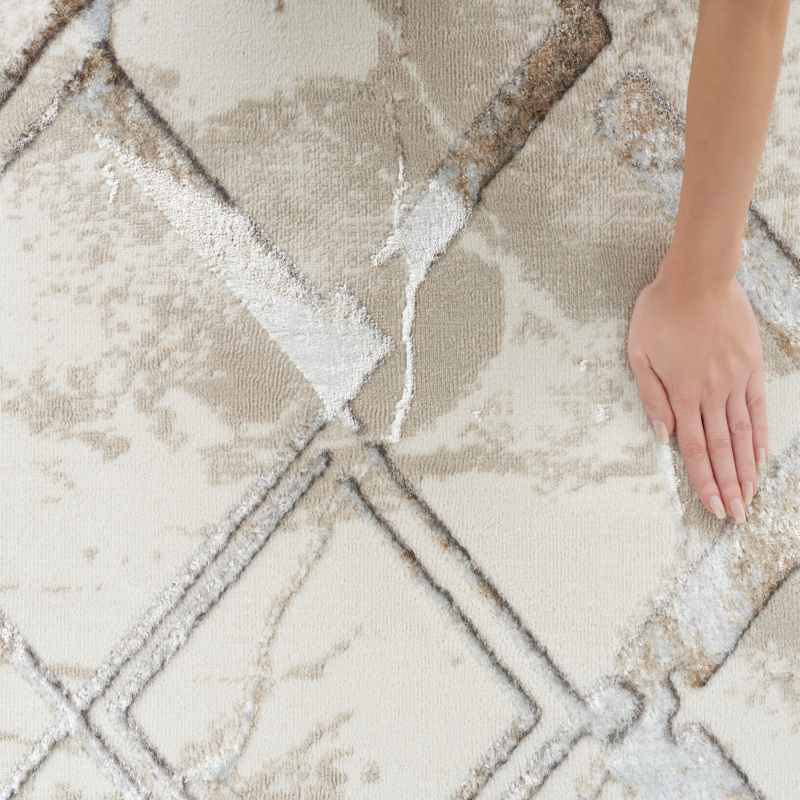 Glitz GLZ02 Geometric Runner Rugs by Nourison in Ivory Grey