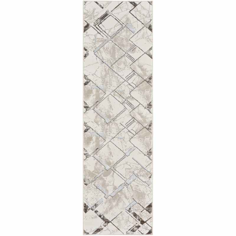Glitz GLZ02 Geometric Runner Rugs by Nourison in Ivory Grey