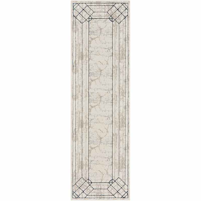 Glitz GLZ03 Geometric Framed Runner Rugs by Nourison in Ivory Taupe