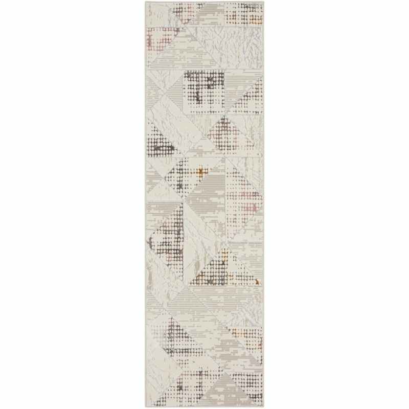 Glitz GLZ04 Geometric Framed Runner Rugs by Nourison in Ivory Multi