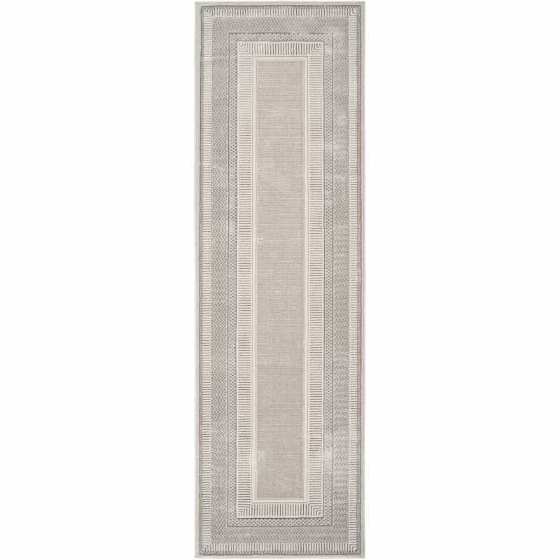 Glitz GLZ07 Geometric Runner Rugs by Nourison in Silver Grey