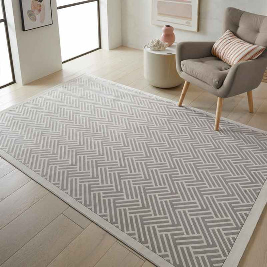 Lugano LUG03 Chevron Rugs by Concept Looms in Light Grey Ivory