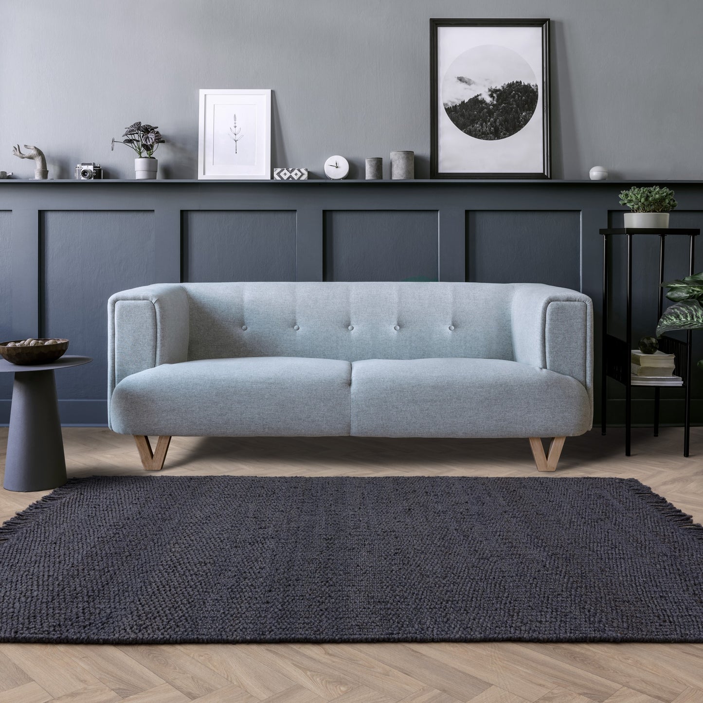 Grove Plain Flatweave Hand Woven Jute Rugs in Denim Blue
