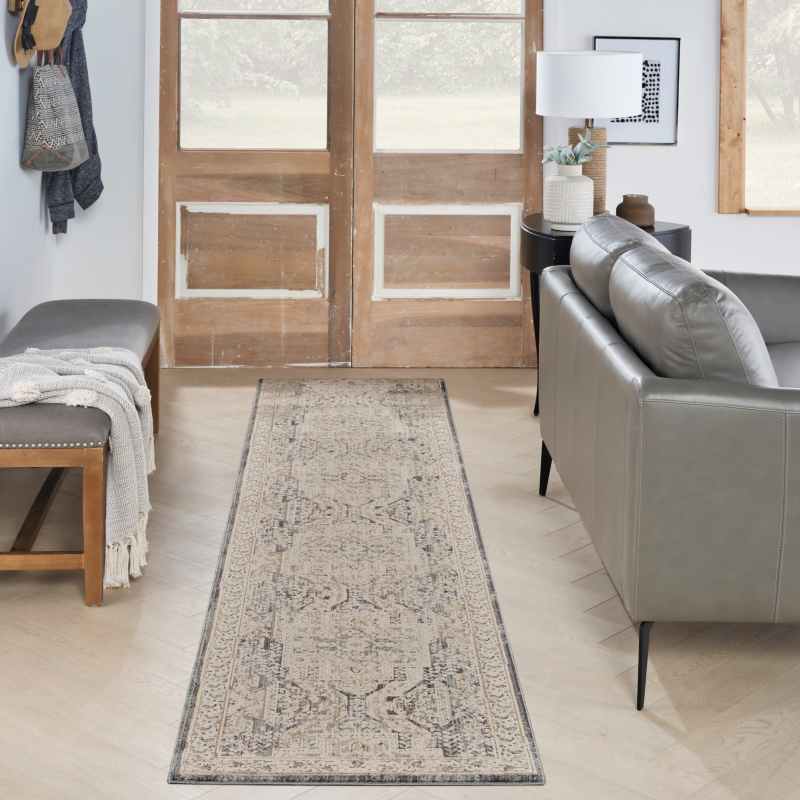 Lynx LNX01 Traditional Runner Rugs by Nourison in Ivory Charcoal