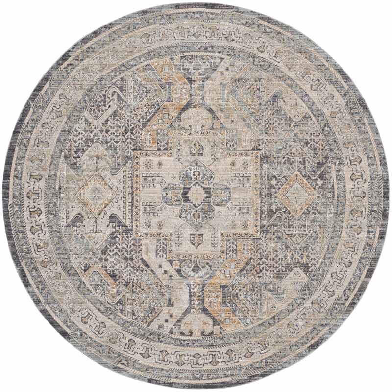 Lynx LNX01 Traditional Circle Rug by Nourison in Ivory Charcoal