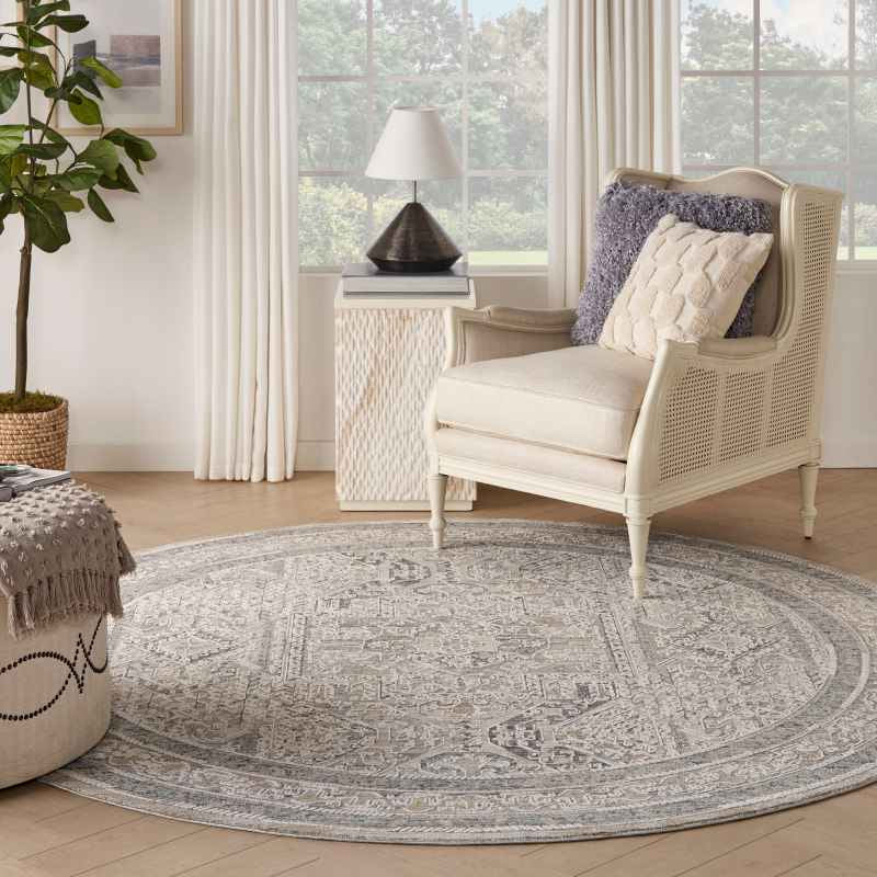 Lynx LNX01 Traditional Circle Rug by Nourison in Ivory Grey Blue