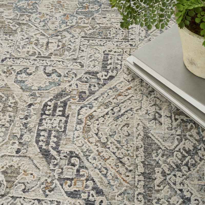 Lynx LNX01 Traditional Circle Rug by Nourison in Ivory Grey Blue