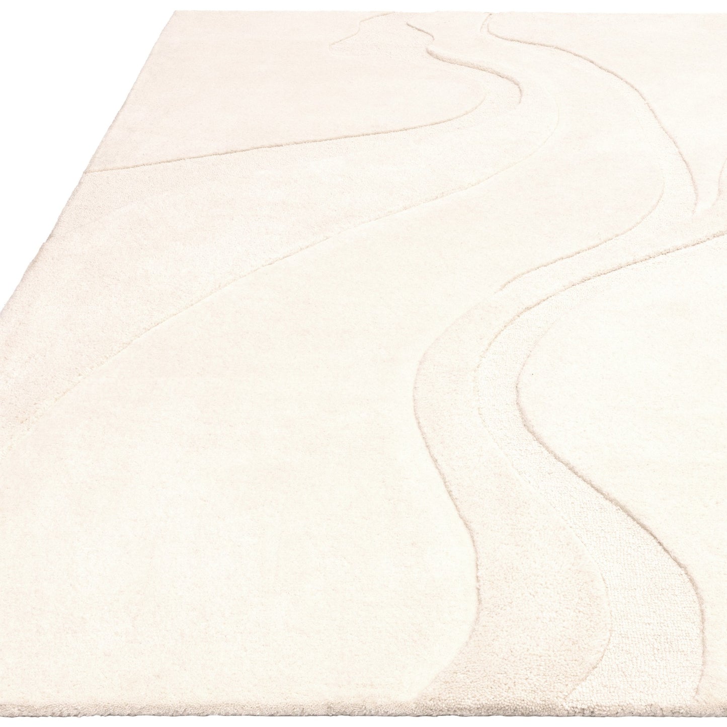 Olsen Glide Boho Carved Wool Rugs in Cream White