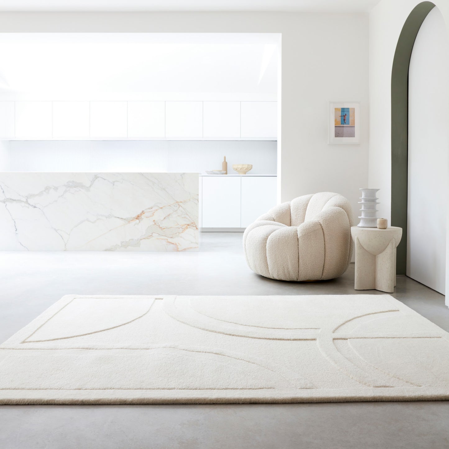 Olsen Movement Boho Carved Wool Rugs in Cream White