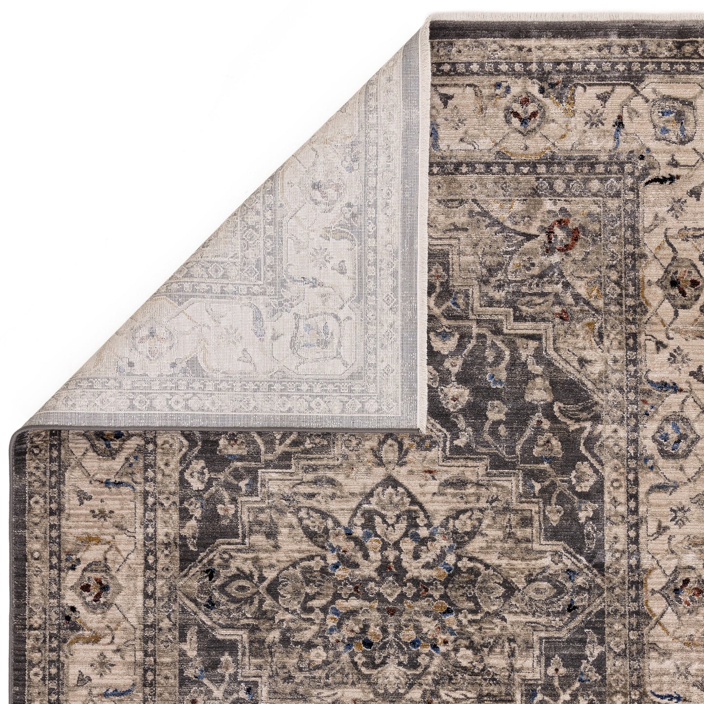 Sovereign Medallion Persian Traditional Rugs in Charcoal Grey