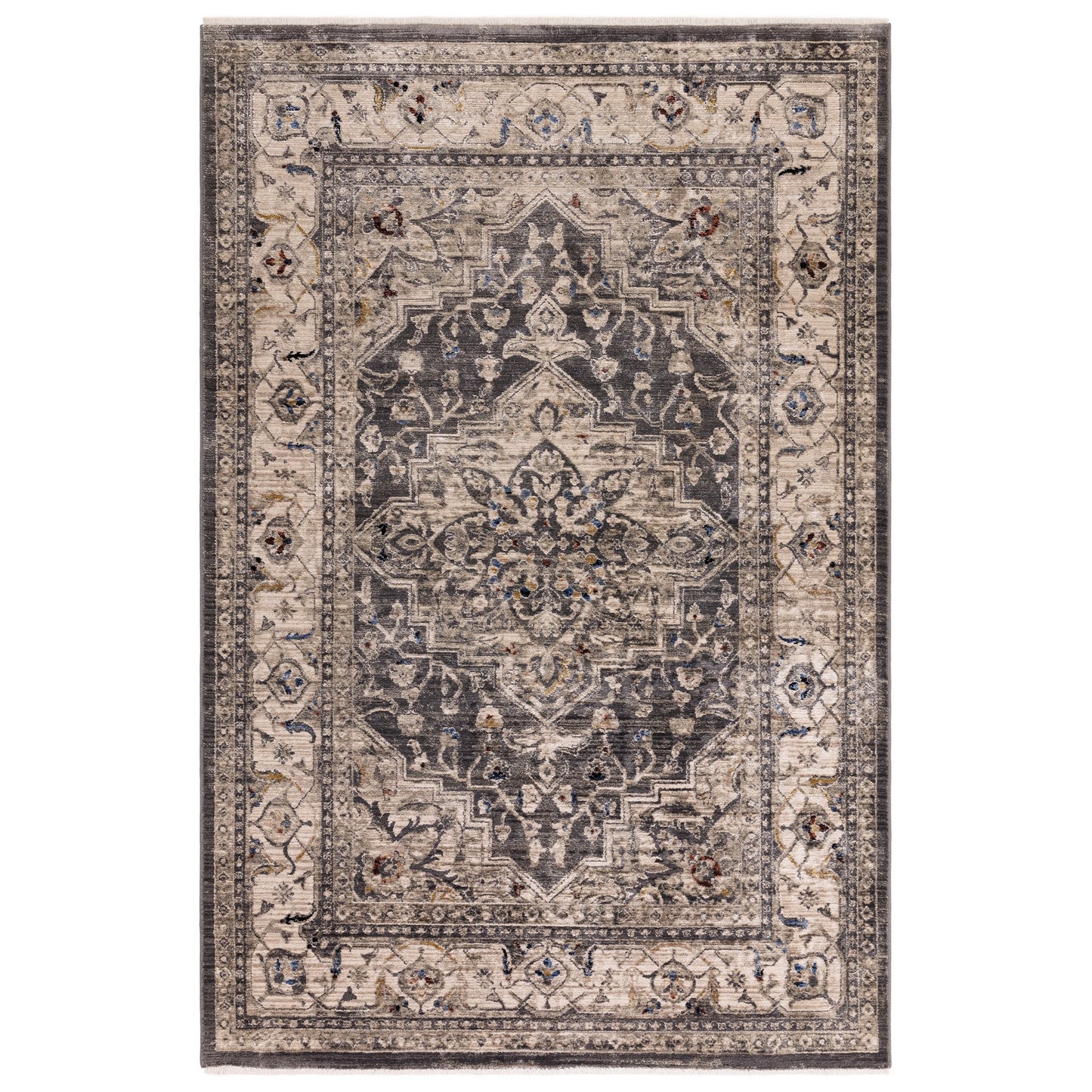 Sovereign Medallion Persian Traditional Rugs in Charcoal Grey