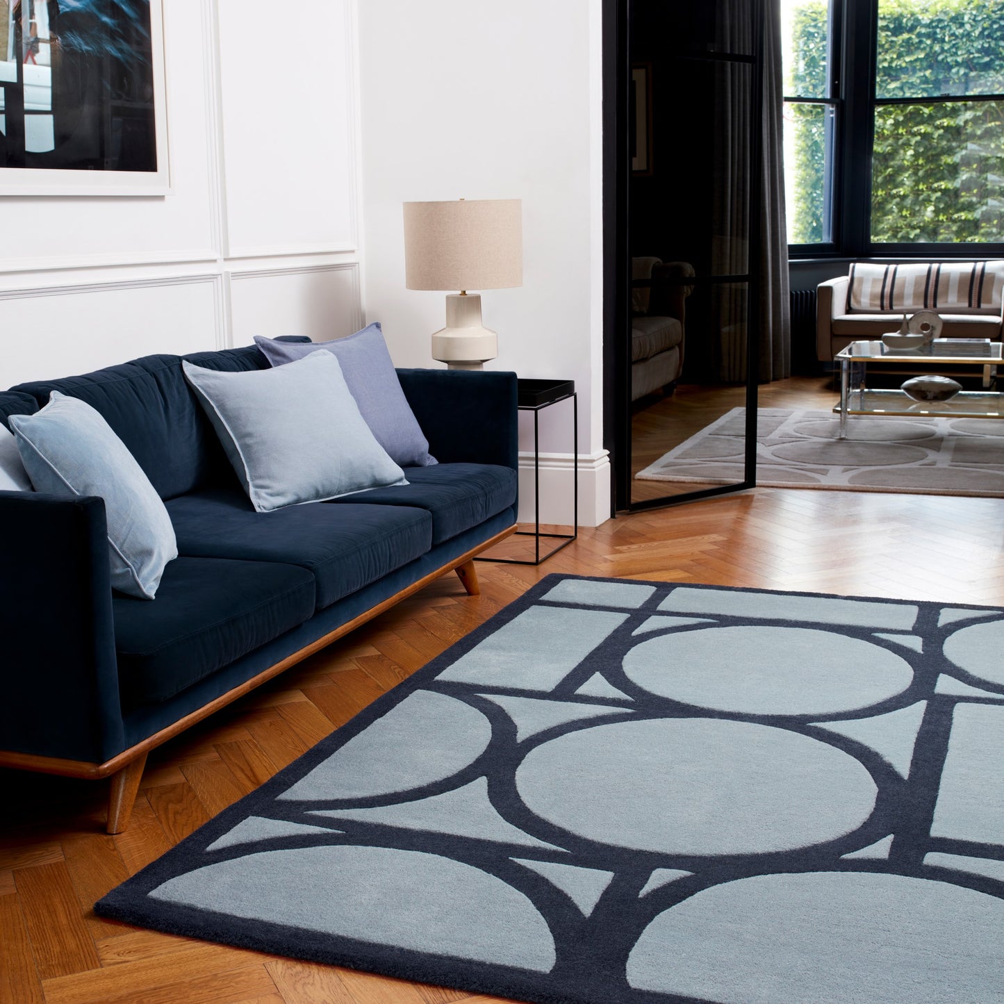 Metro Geometric Carved Wool Rugs in Blue